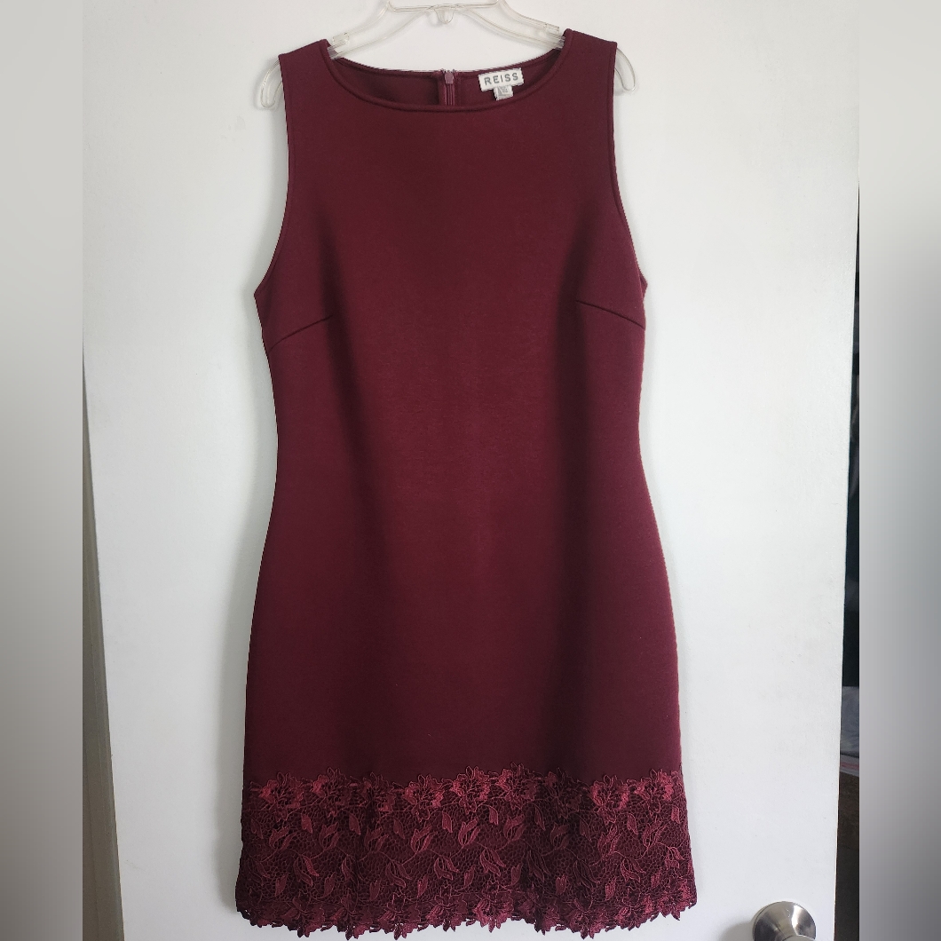 Reiss Womens Issy Dress Floral Lace Neoprene Red Size 8